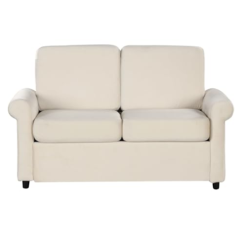 Beige Pull Out Sofa Bed with Twin Size Mattress Pad K701