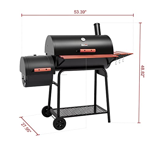 30 Barrel Charcoal Grill with Side Table, 627 Square Inches, Black C20031