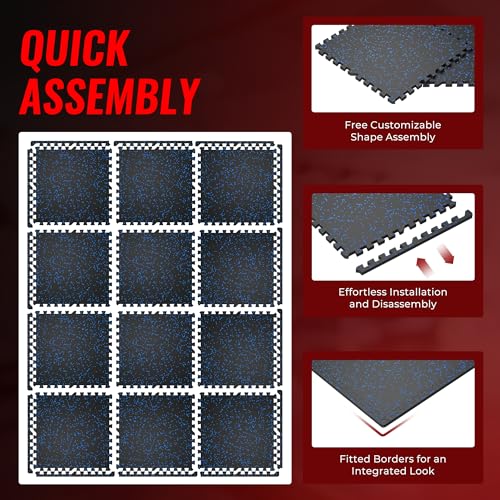 0.56'' Thick 24 Pcs 96 Sq Ft Rubber Top Exercise Equipment Mats, Black V52987
