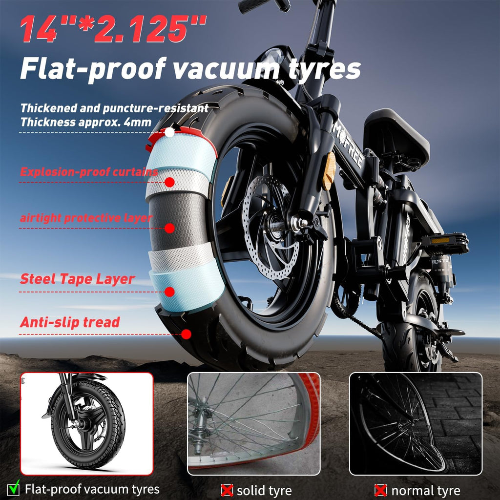 14" Folding Electric Commuting Bike with 1000W Brushless Motor, 48V 20Ah Removable Battery W7086