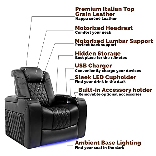 Dark Chocolate Leather Power Reclining Home Theater Seating Row of 4 H567