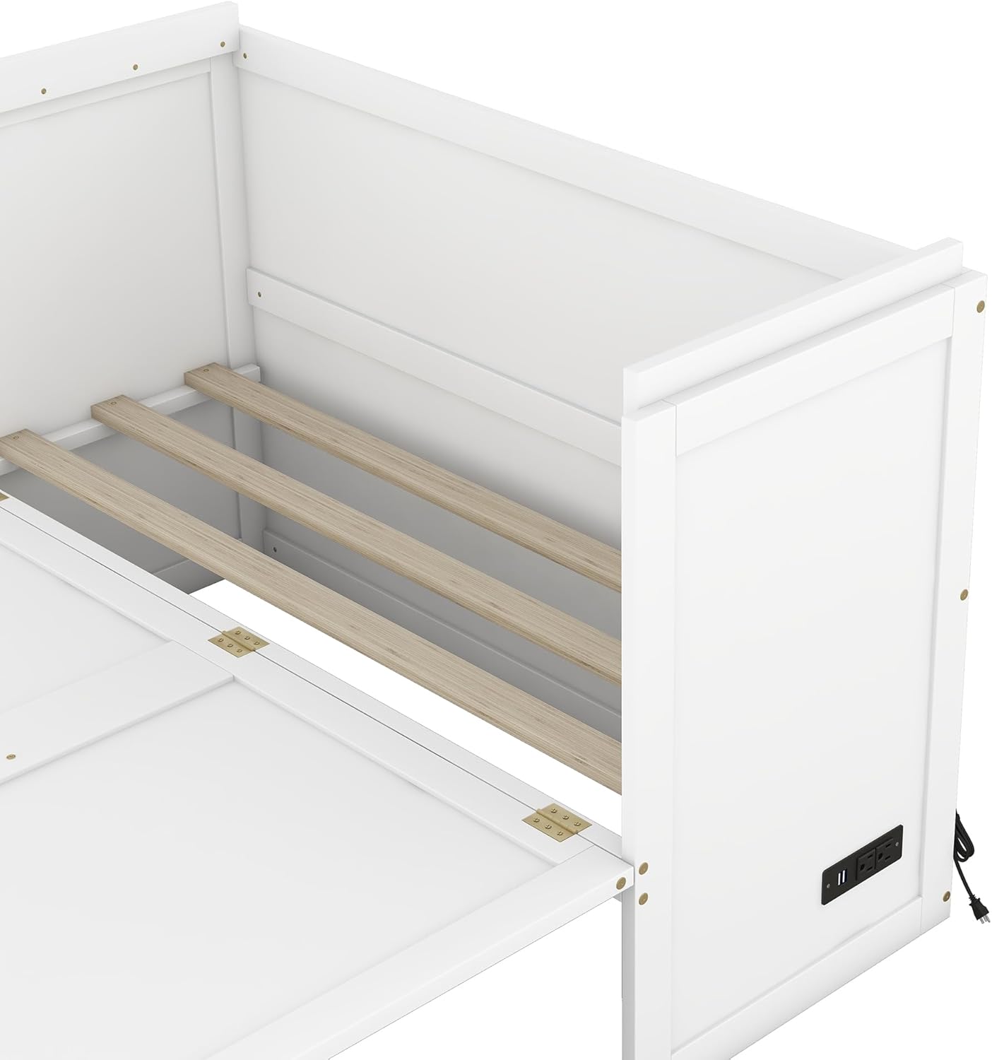 White Full Size Wood Murphy Bed with Storage Drawer C562314