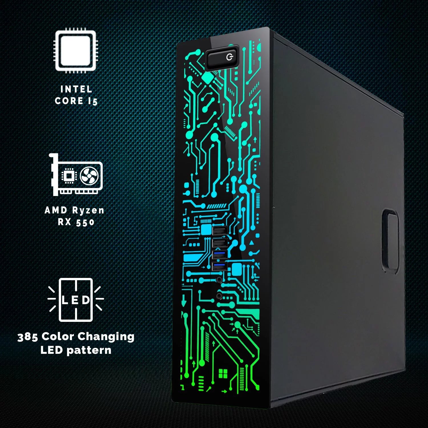 Restored Gaming Desktop PC, Intel Core i5 4th Gen, GT 1030 Graphics, 16GB RAM, 1TB SSD, 24 Inch Dual Monitor, RGB Keyboard Mouse, Speaker, Webcam, Win 10 Pro (Refurbished) T536