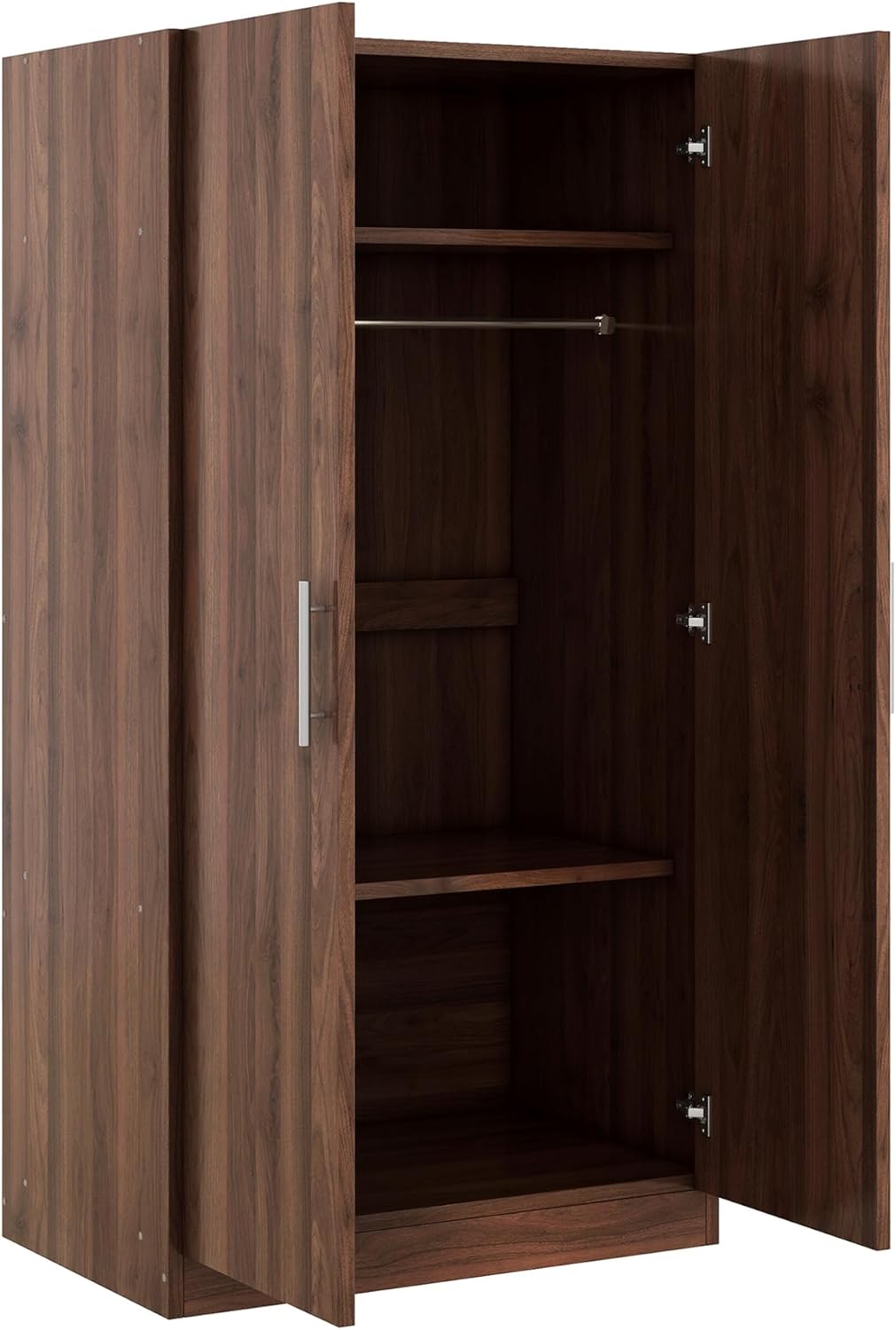 2-Door Wooden Wardrobe Armoire with 3 Adjustable Shelves and Hanging Rod, Brown I937274