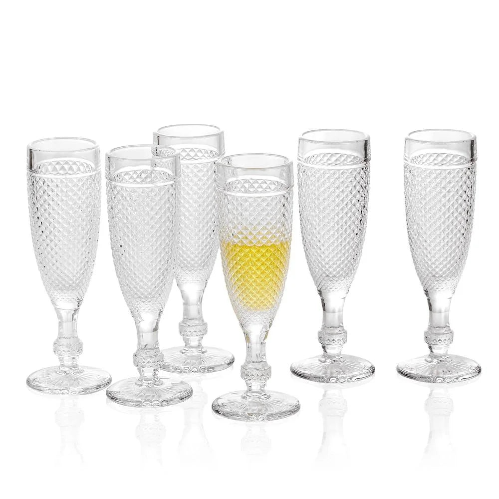 5.1 oz Set of 6 Clear Glass Champagne Flutes Y764703