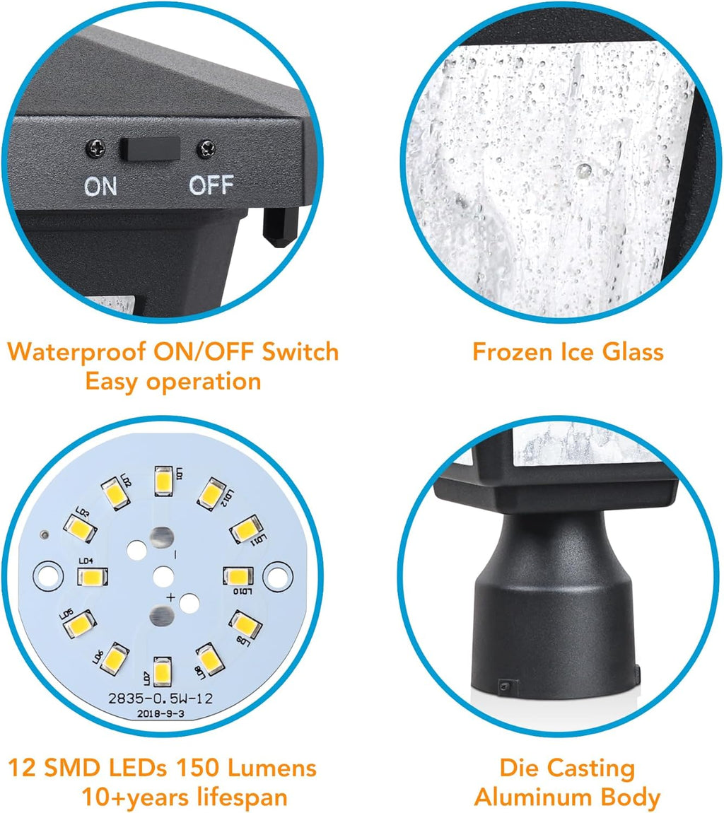 76" Height Solar Lamp Post Lights with Planter, Die-Casting Aluminum, Glass Lampshade with Warm White LED, Matte Black U917