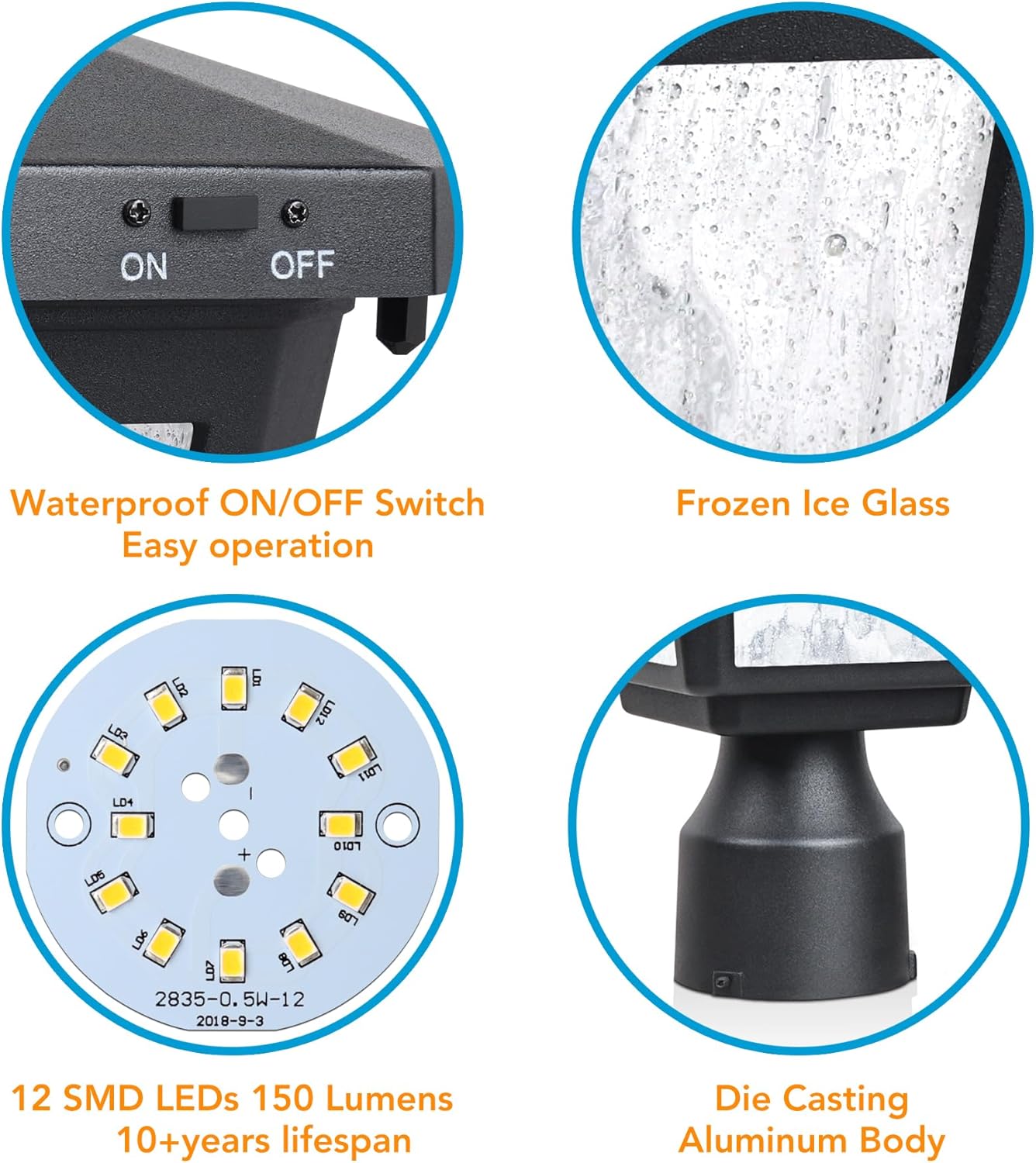 76" Height Solar Lamp Post Lights with Planter, Die-Casting Aluminum, Glass Lampshade with Warm White LED, Matte Black U917