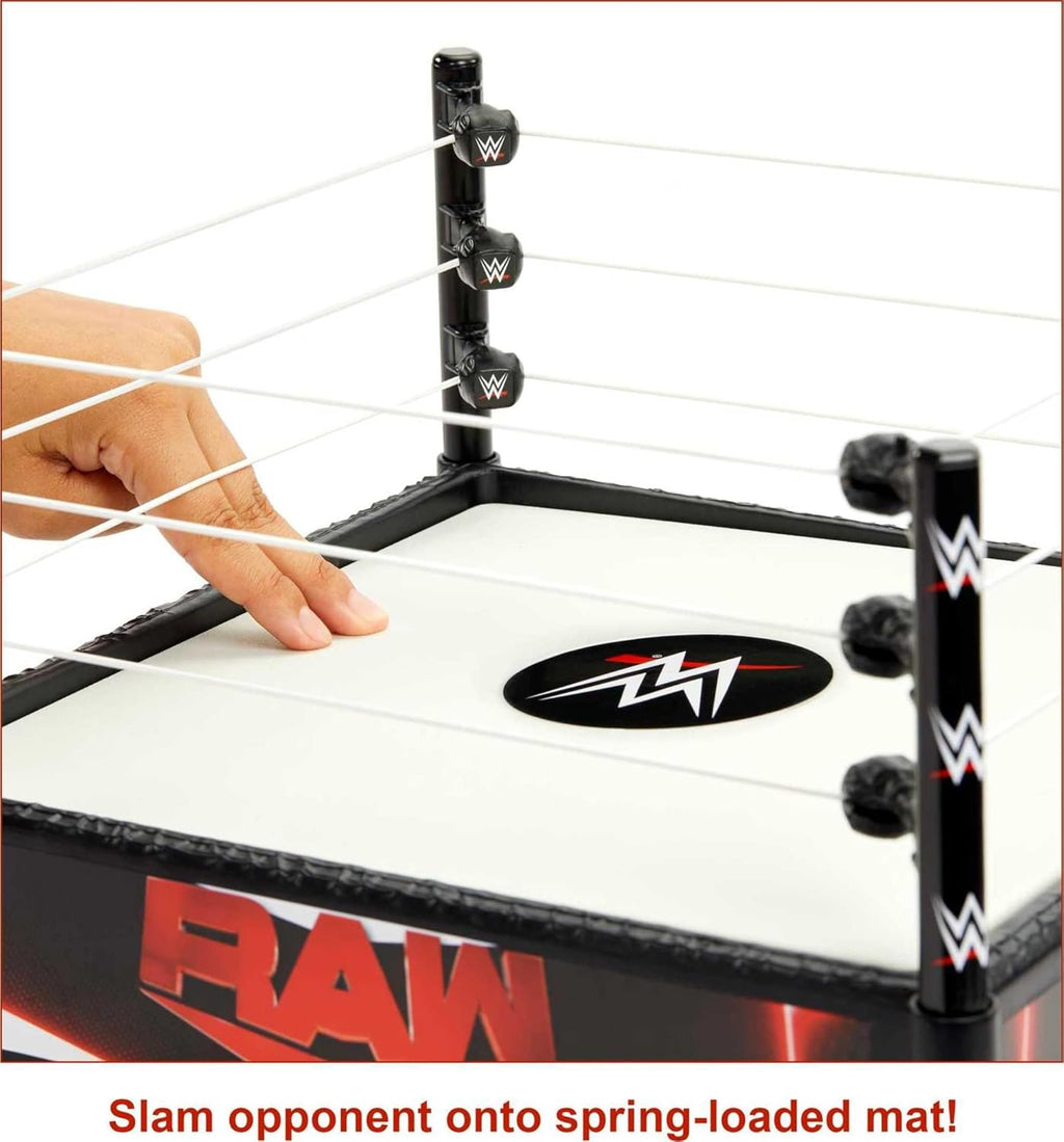WWE Superstar Ring Playset with Spring-Loaded Mat, Pro-Tension Ropes & 4 Event Stickers, 14-inch J9503