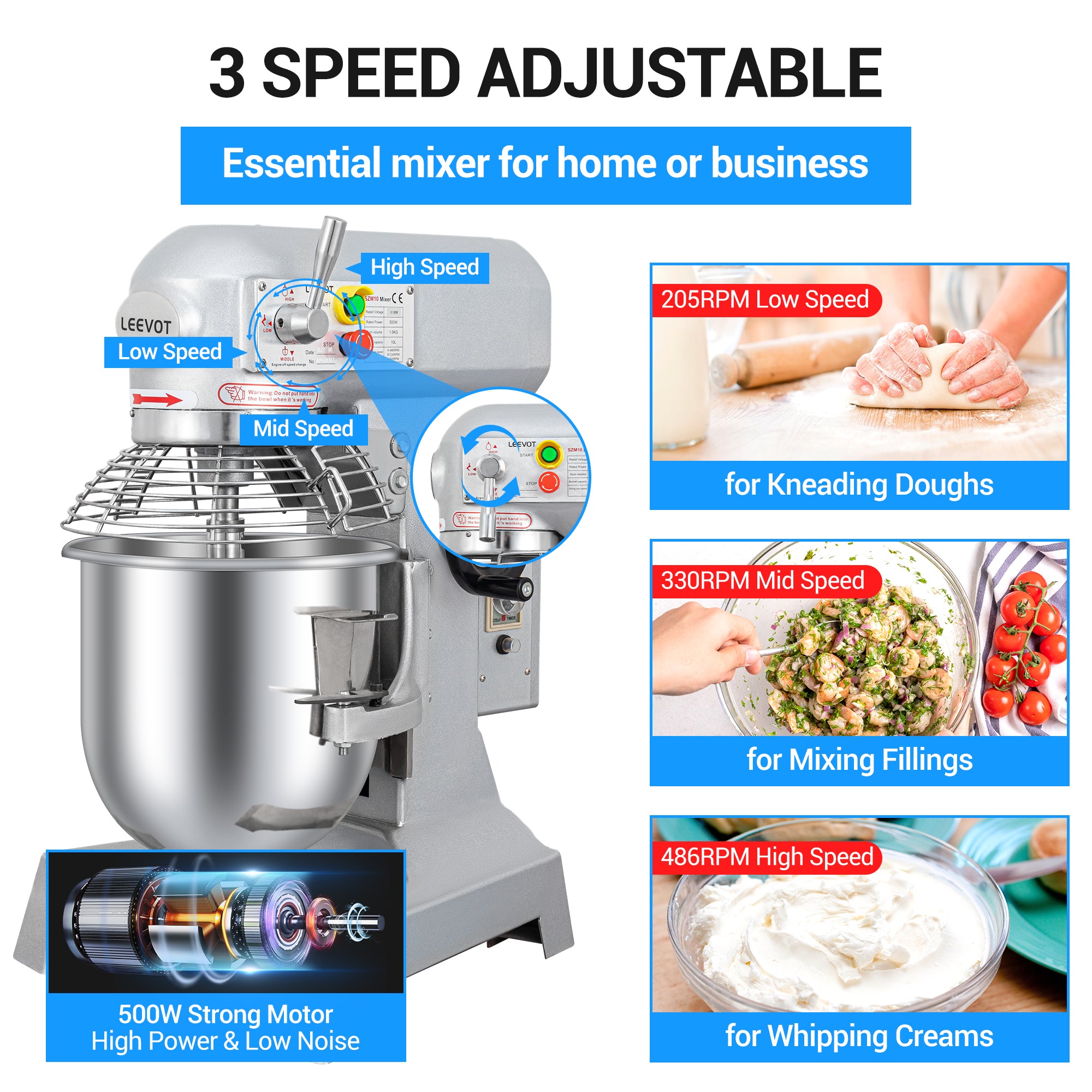 3-Speed Commercial Stand Mixer 10qt 500W C85303