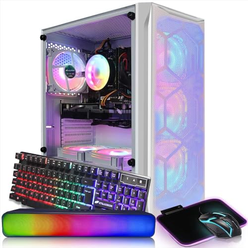 Gaming PC Desktop Computer, Intel Core I7 up to 3.9 GHz, Radeon RX 580 8G, 16G RAM, 512G SSD, WiFi, Bluetooth 5.0, RGB Fan x6, RGB BT Sound Bar, Windows 10 Home S9718