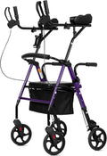 Purple Upright Rollator Walker with Padded Seat and Backrest Y5178
