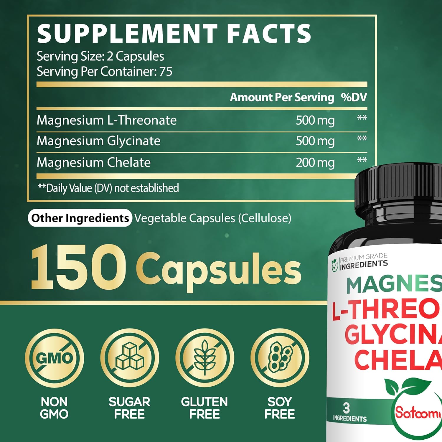 150 Vegan Capsules 1200mg Magnesium Supplement E15612