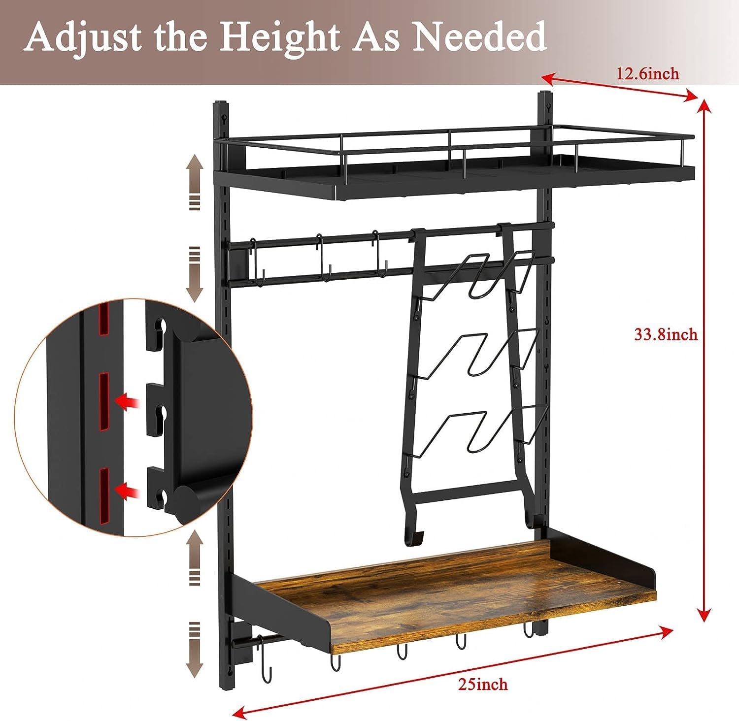 2 Pack Wall Mounted 2 Tier Pot Rack with 8 Hooks N75421