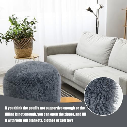 Round Stuffed Plush Faux Fur Pouf Ottoman Q471
