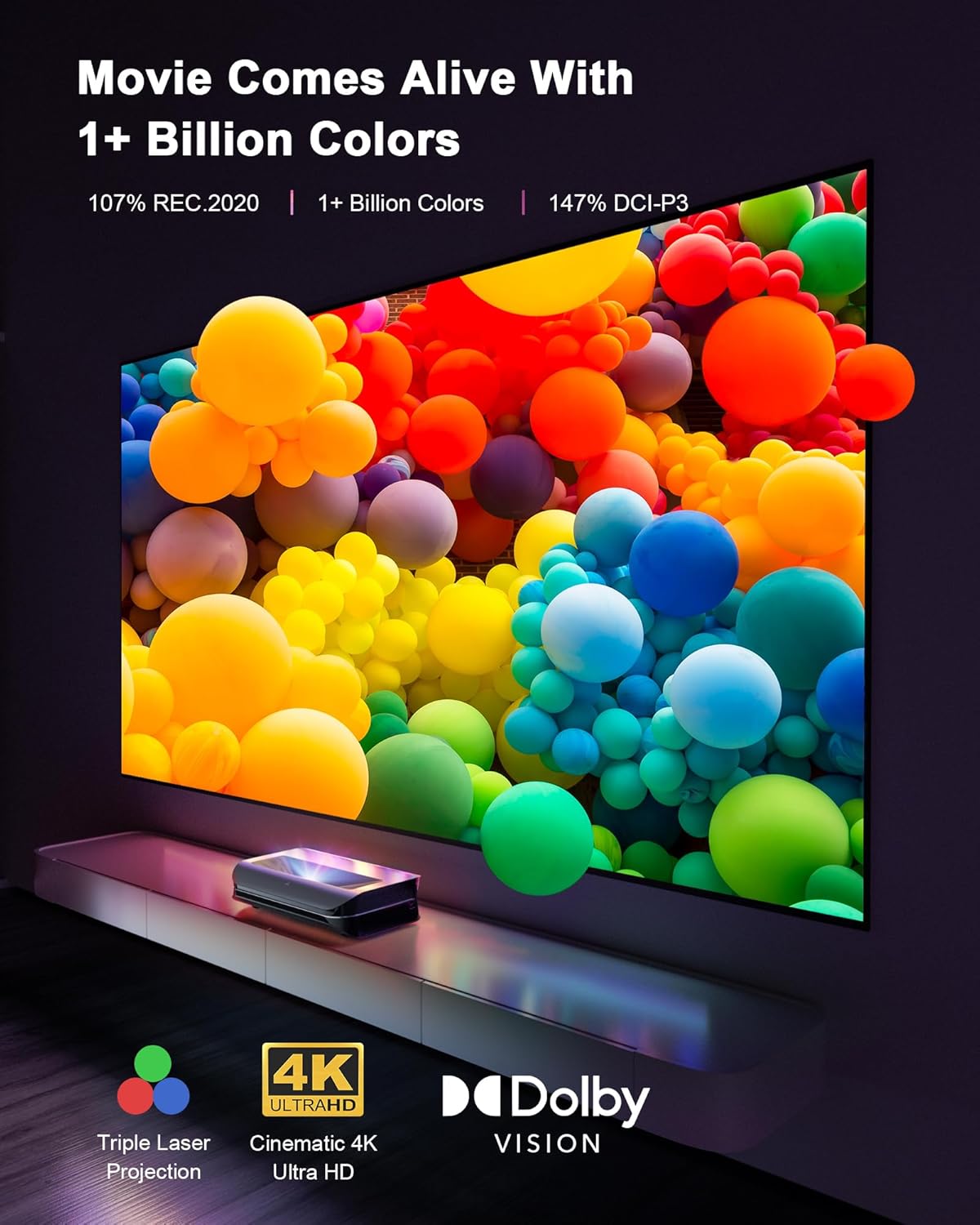 4K UHD Triple Laser Projector, 2600 Peak Lumens I317