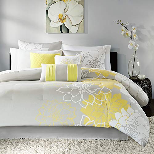 Grey/Aqua Cal King 7 Piece Sateen Cotton Comforter Set K23074