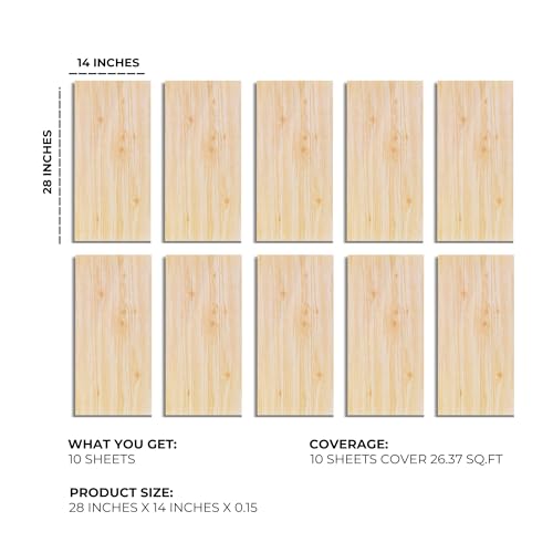 10-Sheet Peel and Stick Wood-Look, 28 in. x 14 in. Waterproof Stick on Wall (Light Oak) L986052