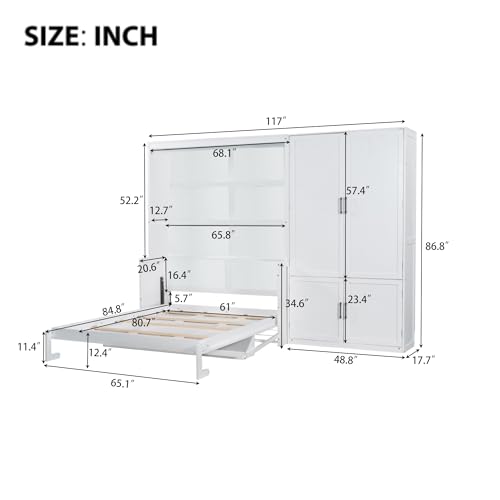 Queen Size Gray Murphy Bed Wall Bed with Desk and Closet Drawers and Shelves R71772