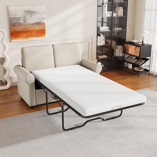 Beige Pull Out Sofa Bed with Twin Size Mattress Pad K701