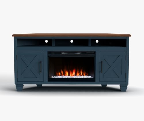 64 inches Knotty Alder Solid Wood Corner TV Stand with Fireplace E10829