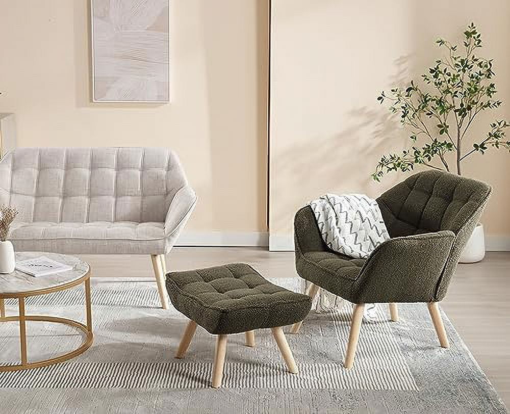 Green Sherpa 2-Seat Mini Sofa Couch with Wood Legs Y474054