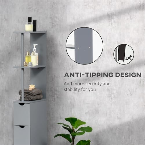Slim Bathroom Cabinet with 3 Drawers Narrow Tall Freestanding Storage Shelf O45731