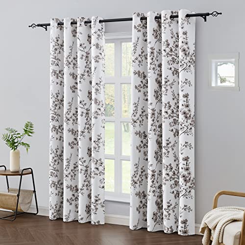Taupe Floral Blackout Curtains, 52 X 84 Inches, 2 Panels S84900
