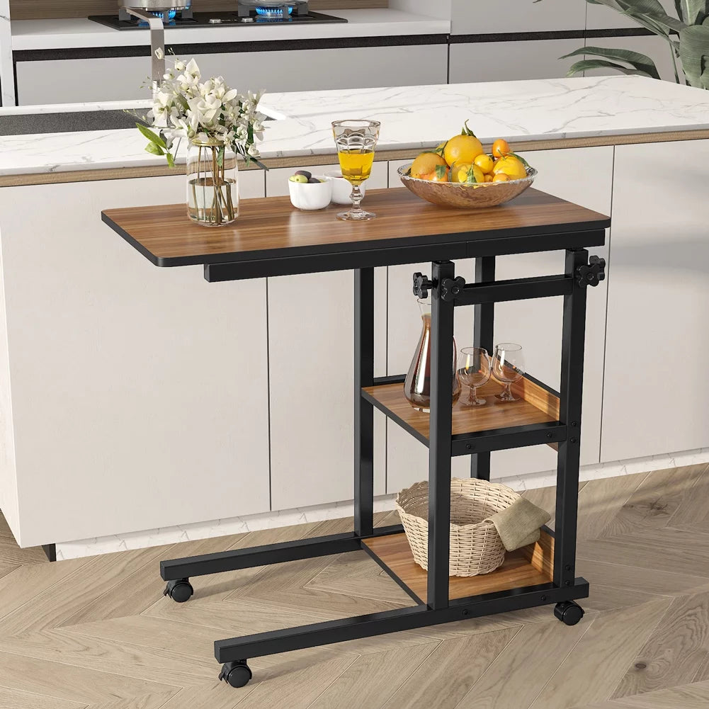 Mobile Couch Table with Storage Shelves and Wheels C52350