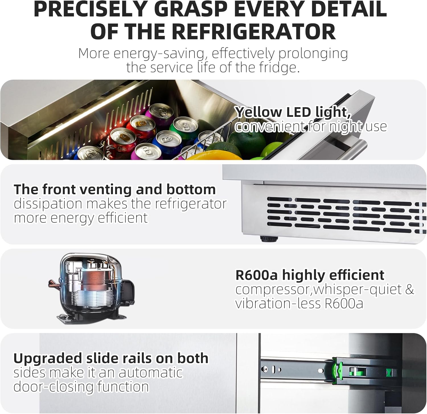 24 Inch Under Counter Drawer Fridge with Weatherproof Full Stainless Steel Body K2849