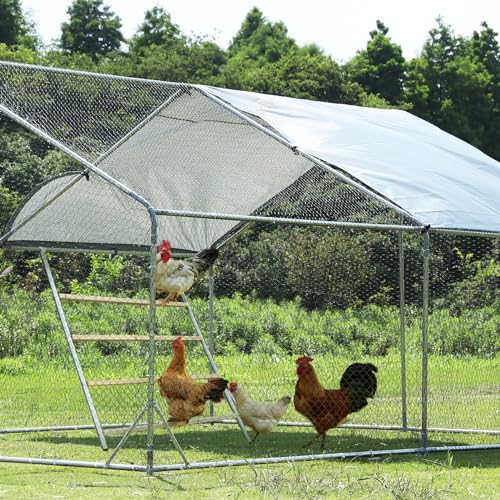 Chicken Coop Run with Anti-Rust Durable Steel, Large Walk-in Poultry Cage with Cover R58328