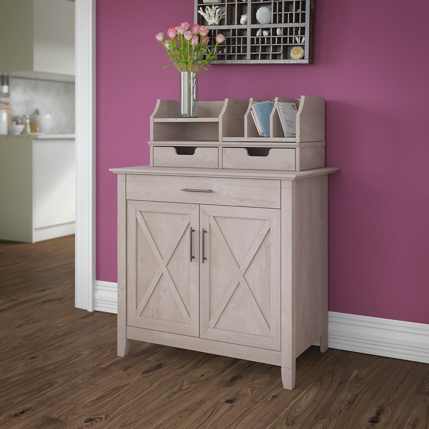 Washed Gray Secretary Desk with 5 Shelf Bookcase Z66049
