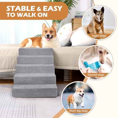 Grey 5-Step High-Density Foam Dog Stairs X183