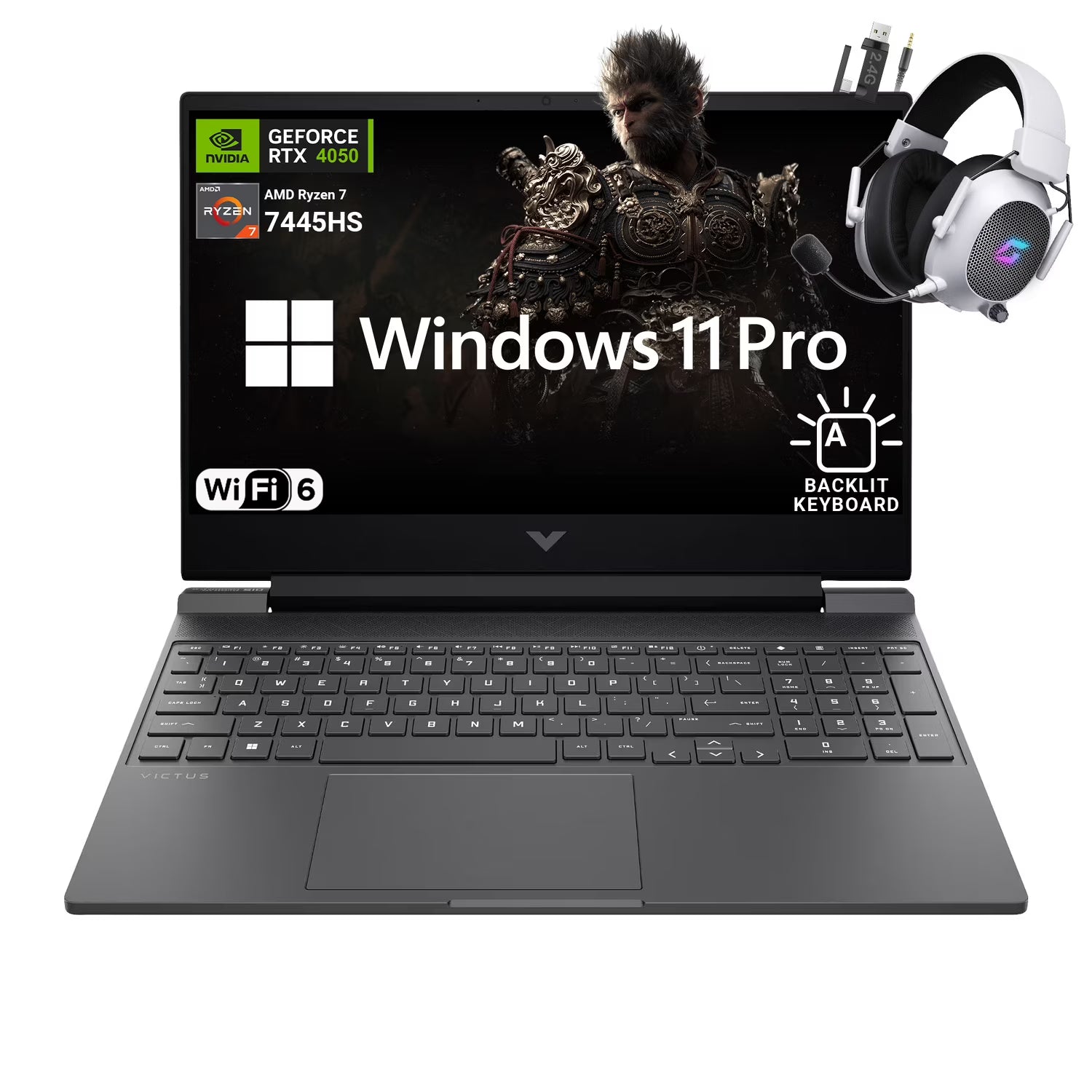 15.6" FHD 144Hz Gaming Laptop, AMD Ryzen 7 7445HS, 64GB RAM, NVIDIA RTX 4050 GPU, 2TB SSD, Mica Silver, Windows 11 Pro T49476