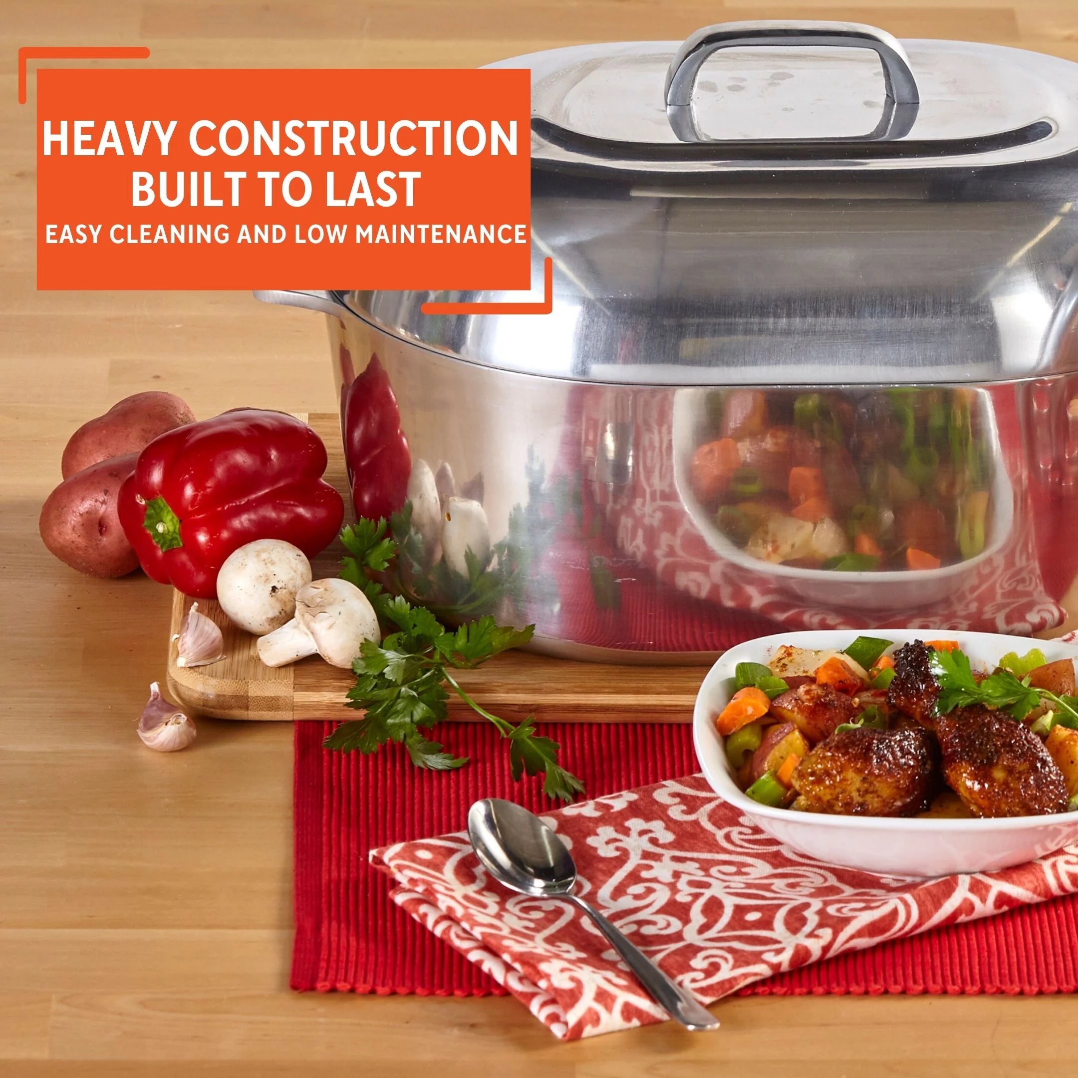15 inch Cast Aluminum Roaster Pan with Lid and Roasting Tray U7991