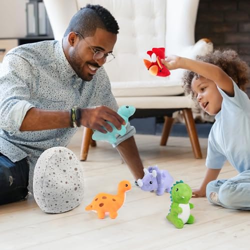 5 Small Dinosaur Plush Dolls and Egg Bag Toys Set T48917