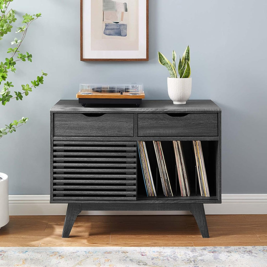 Charcoal Vinyl Record Display Stand with Drawers C876721