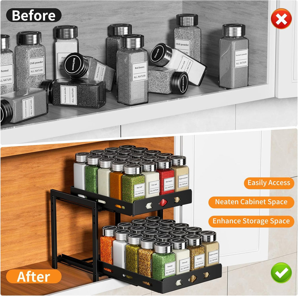 2-Tier Heavy Duty Slide Out Spice Rack, Black O149