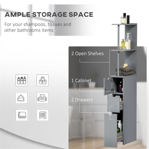 Slim Bathroom Cabinet with 3 Drawers Narrow Tall Freestanding Storage Shelf O45731