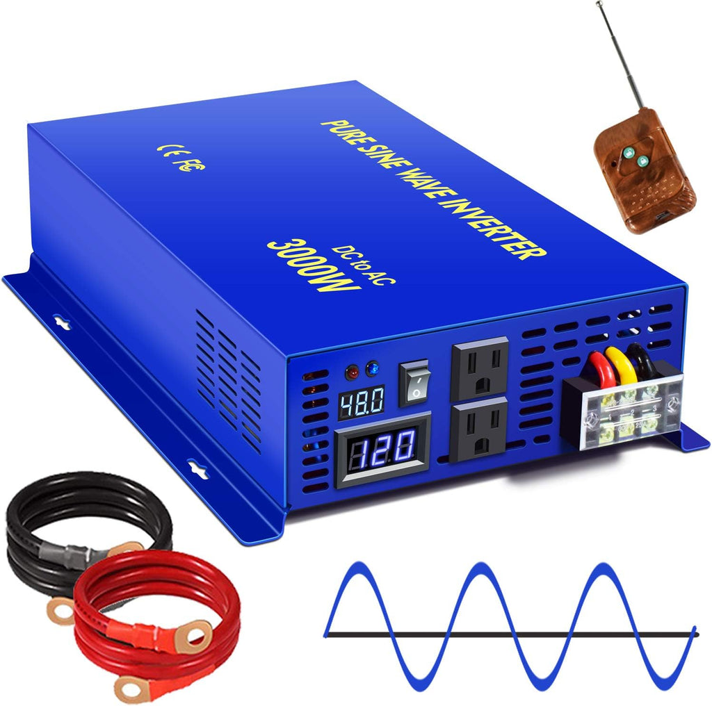 2500W Pure Sine Wave Inverter 24v to 110V 120V AC with Wireless Remote Switch Y709894
