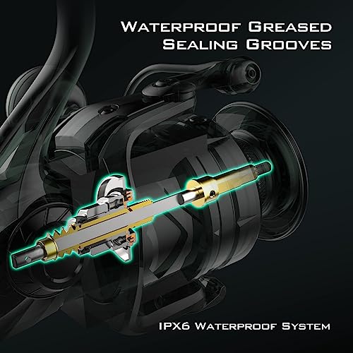 Saltwater Spinning Reel - IPX6 Waterproof - 55LBs Max Drag - 6.2:1 High Speed - CNC Aluminum Body L146733
