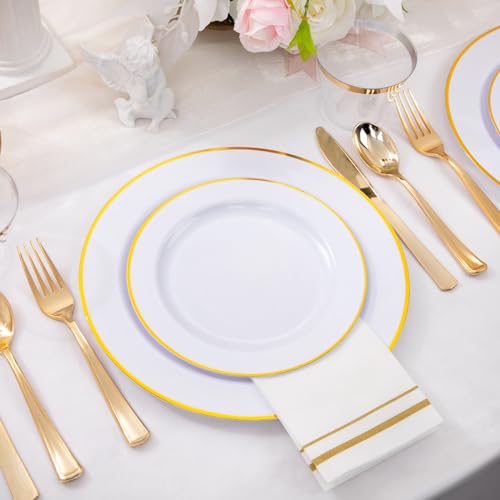 150 PCS Gold Plastic Plates Disposable Dinnerware Set with Cups G56909