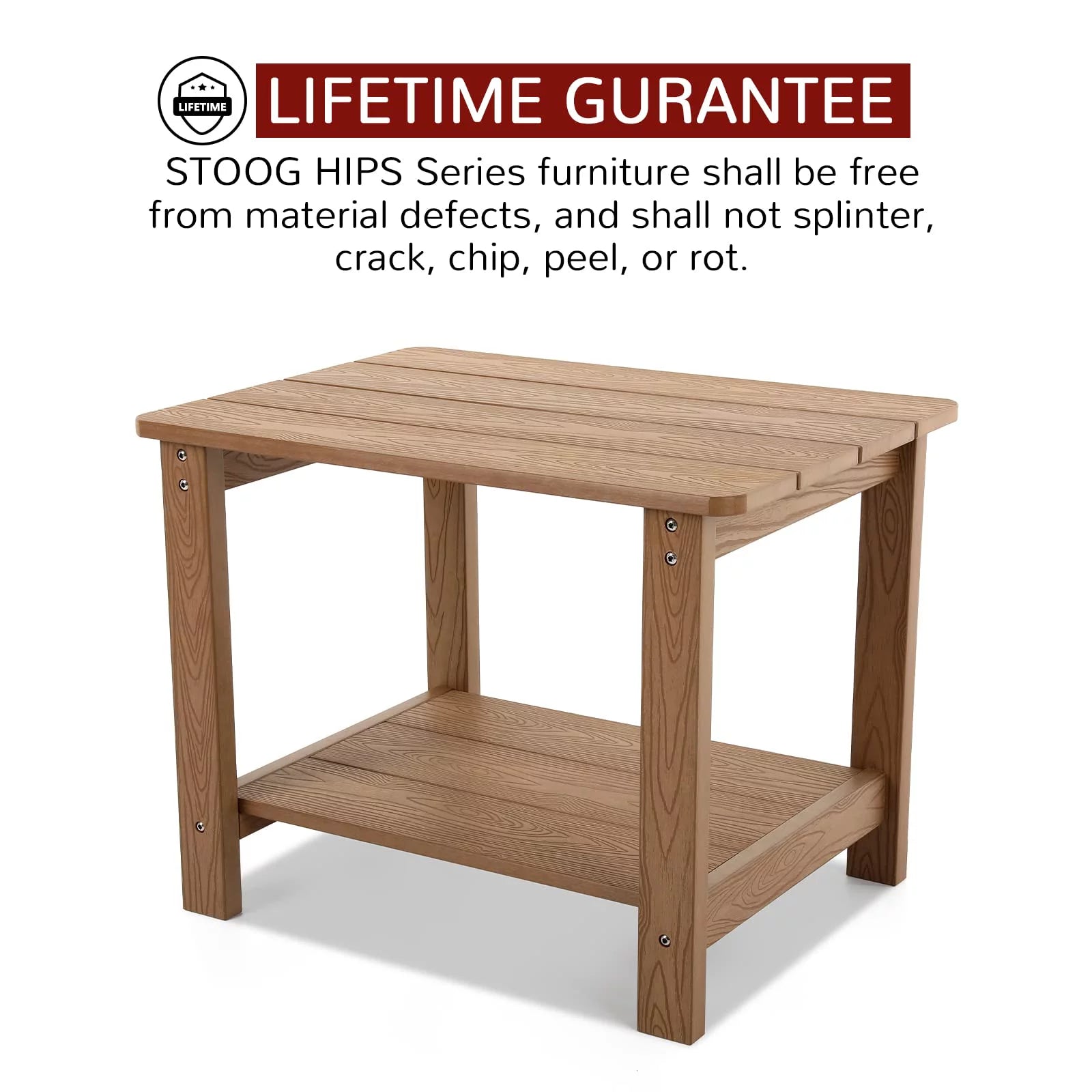 22.8" 2-Tier Oversized Rectangle Teak Side Table E4508